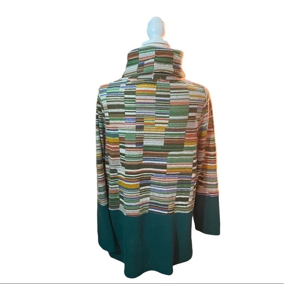Filly Flair Emerald Green & Colorful Geometric Print Cowl Neck Sweater Large NWT - Picture 4 of 10